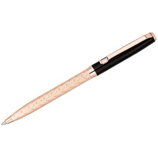Ручка шариковая Delucci "Terra" синяя 1,0мм, корпус розовое золото/черный, с кристаллом, подарочная упаковка