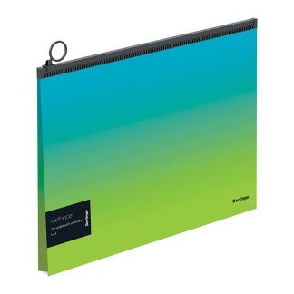 Папка-конверт на молнии с расширением Berlingo "Radiance" А4, 180мкм, голубой/зеленый градиент