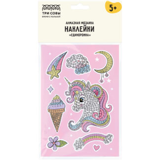 Набор для творчества, наклейки с алмазной мозаикой ТРИ СОВЫ "Единорожка", пакет с европодвесом